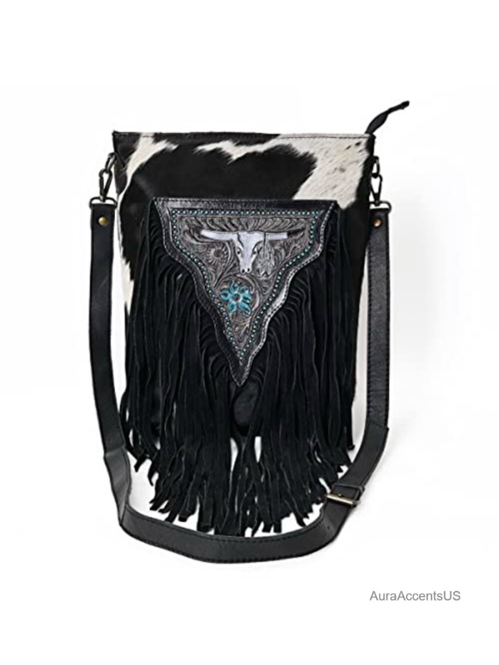Genuine Cowhide Leather Crossbody Bag Fringe Western Handbag